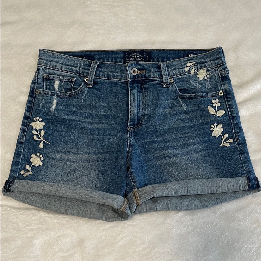 Lucky Brand The Roll Up Embroidered Denim Shorts